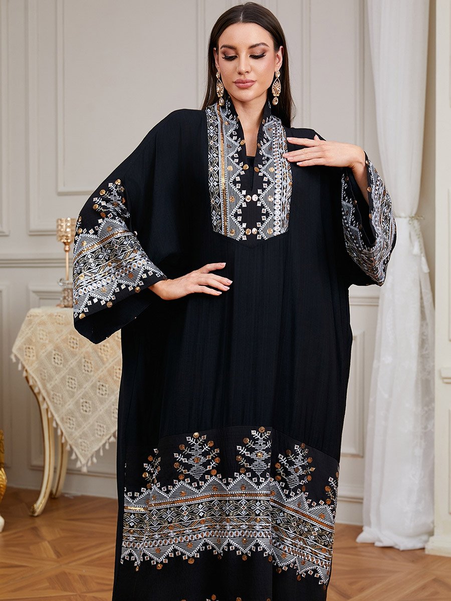 Women Sequin Patch Detail Long Sleeve Jalabiya