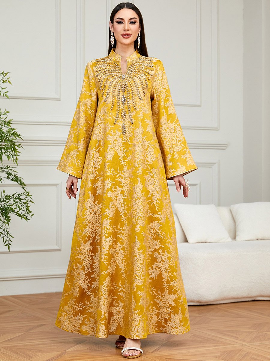 Women Texture Fabric Embellished Detail Jalabiya