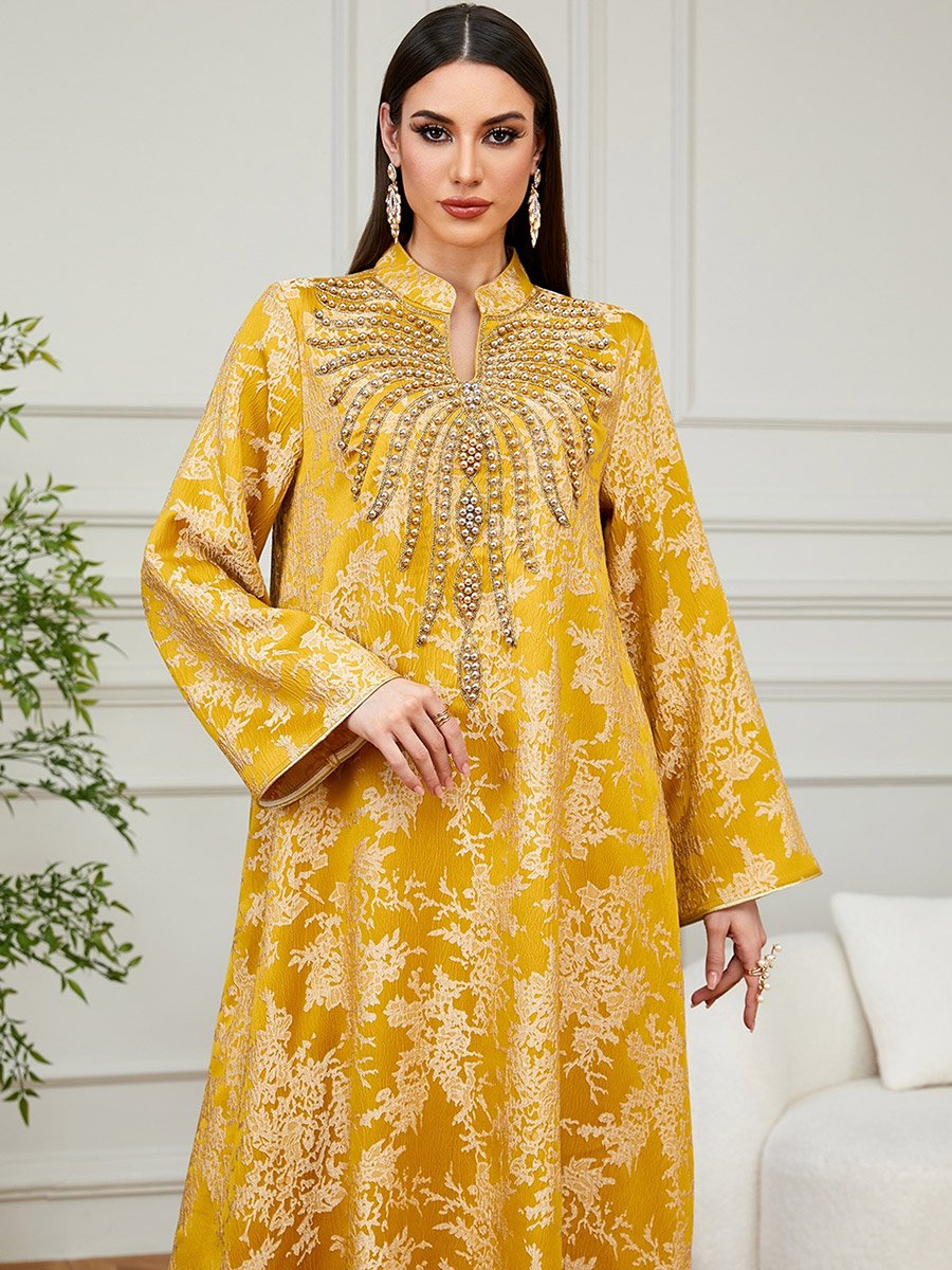 Women Texture Fabric Embellished Detail Jalabiya
