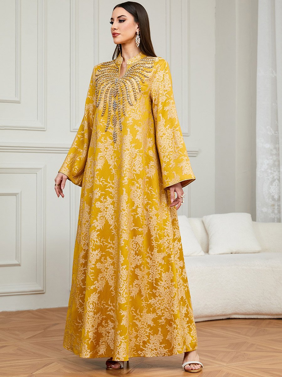 Women Texture Fabric Embellished Detail Jalabiya