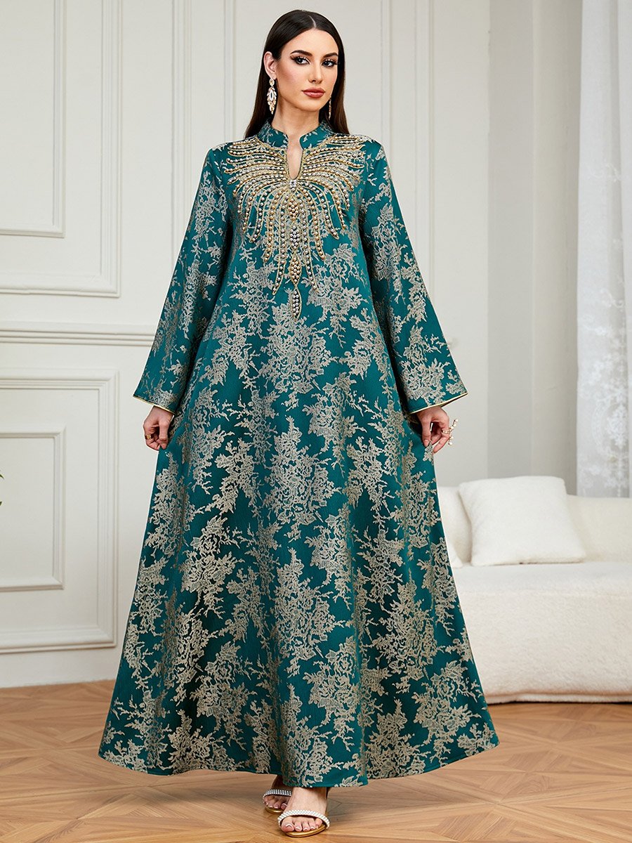Women Texture Fabric Embellished Detail Jalabiya