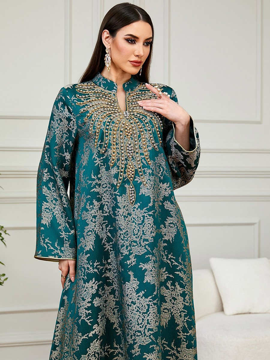 Women Texture Fabric Embellished Detail Jalabiya