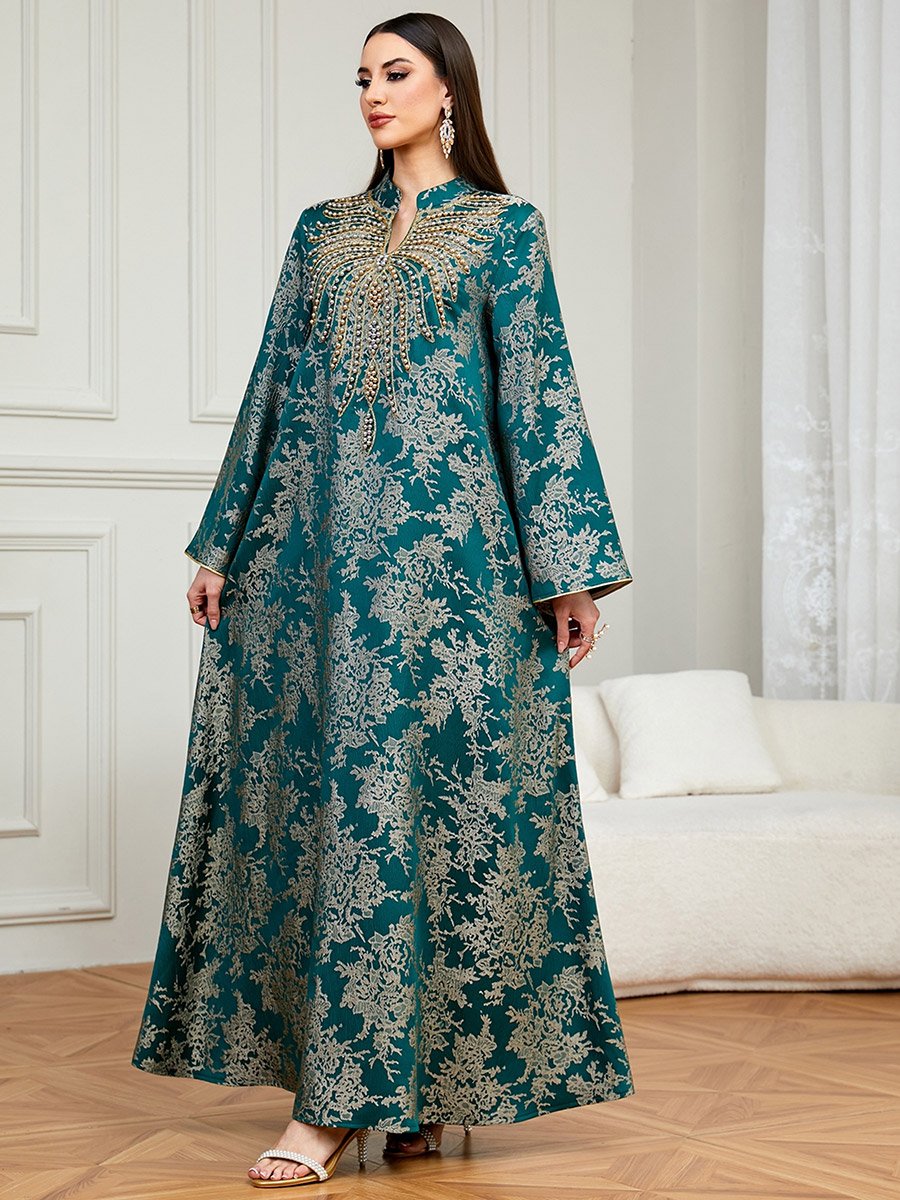 Women Texture Fabric Embellished Detail Jalabiya