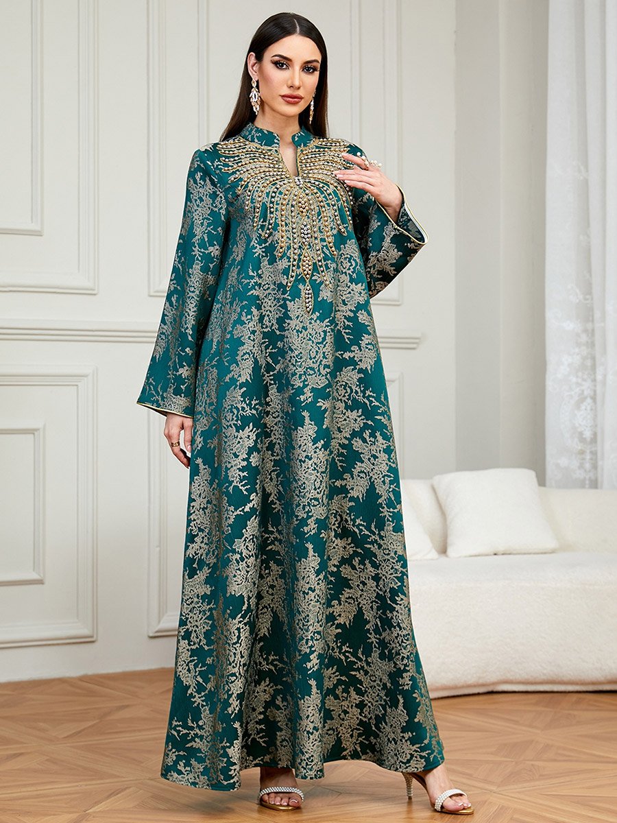 Women Texture Fabric Embellished Detail Jalabiya