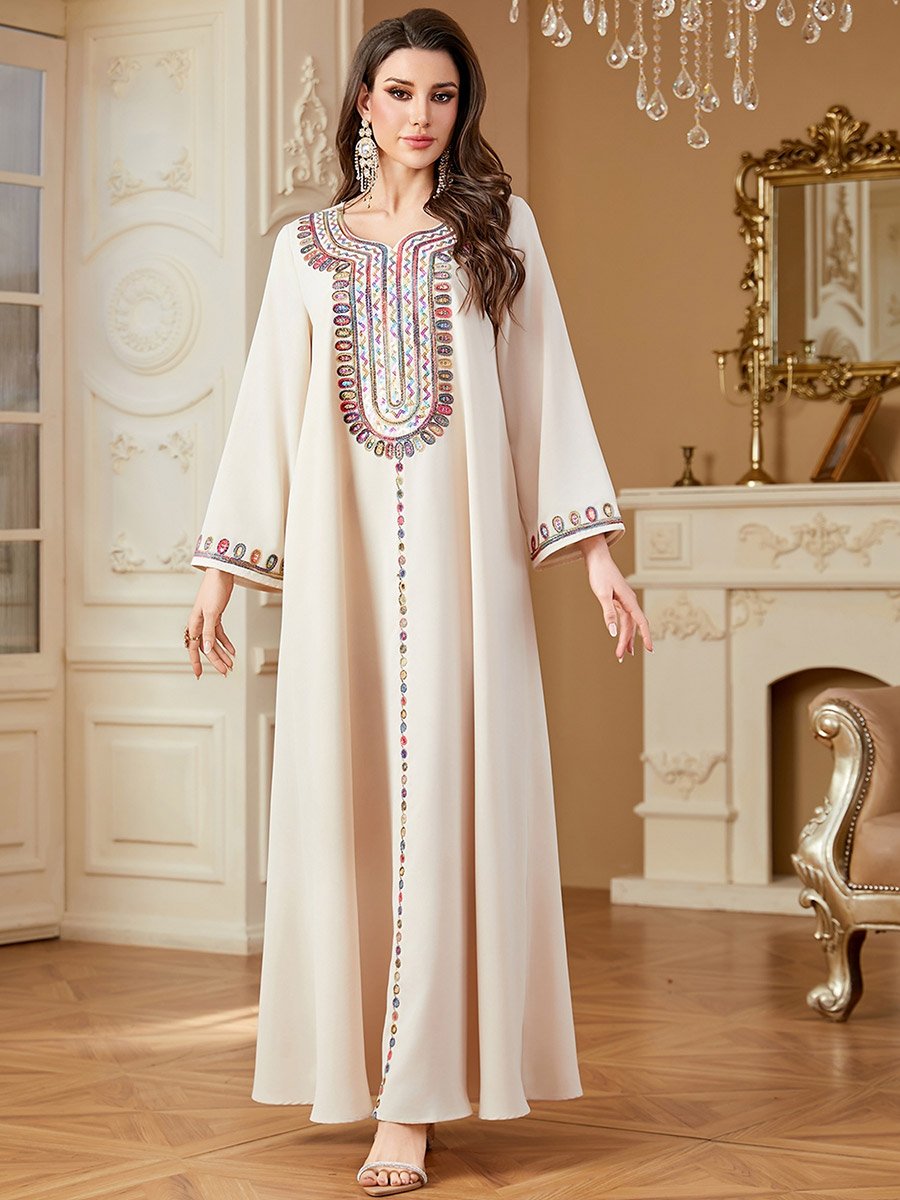 Women Sequins Embellished Long Sleeve Jalabiya