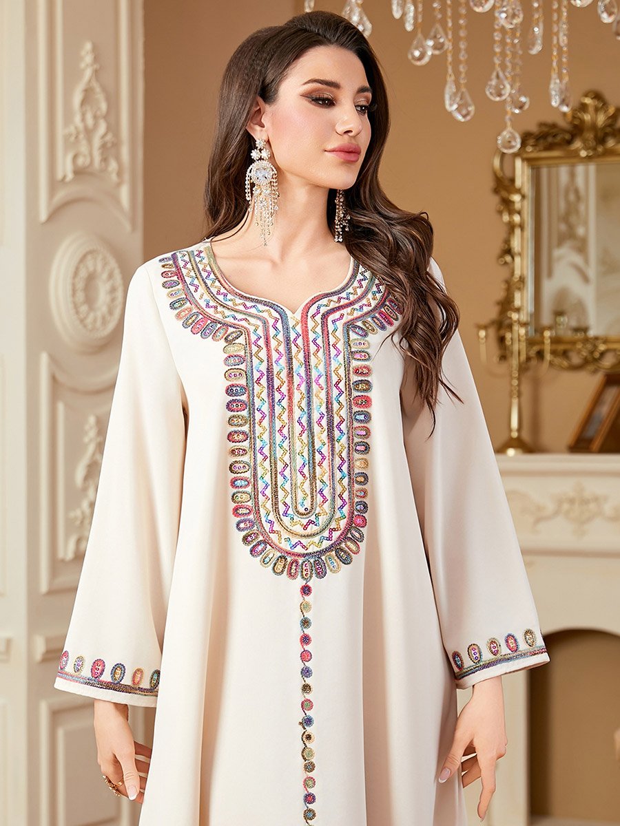 Women Sequins Embellished Long Sleeve Jalabiya