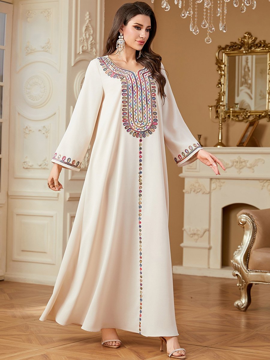 Women Sequins Embellished Long Sleeve Jalabiya