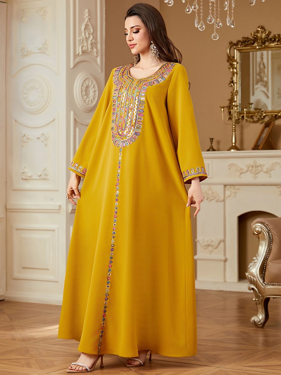 Women Sequins Embellished Long Sleeve Jalabiya