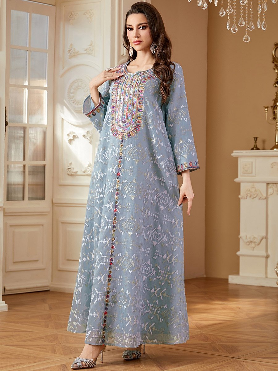 Women Textured Sequin Patch Detail Jalabiya