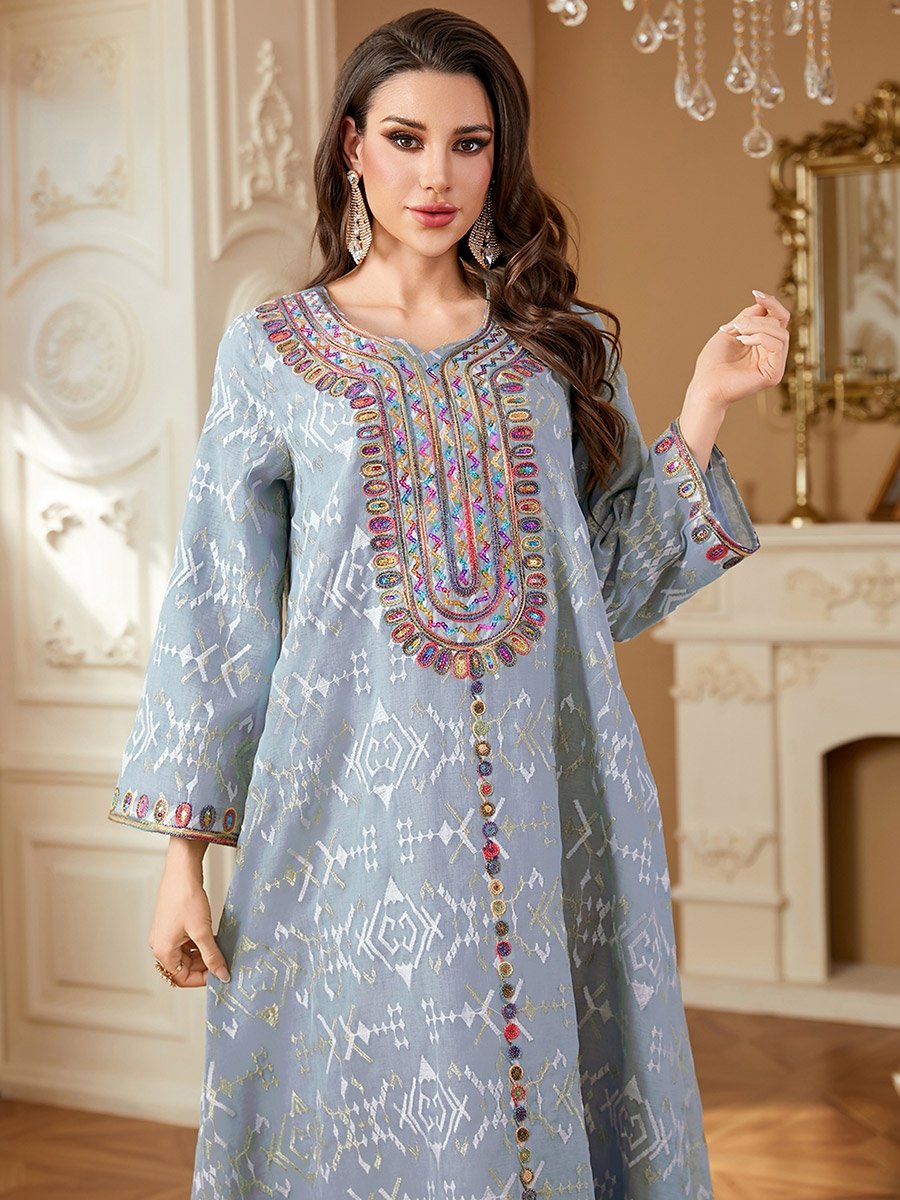 Women Textured Sequin Patch Detail Jalabiya