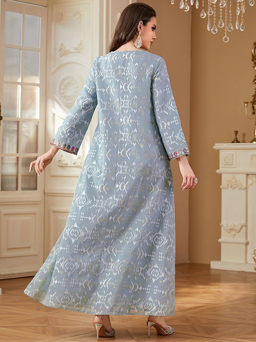 Women Textured Sequin Patch Detail Jalabiya