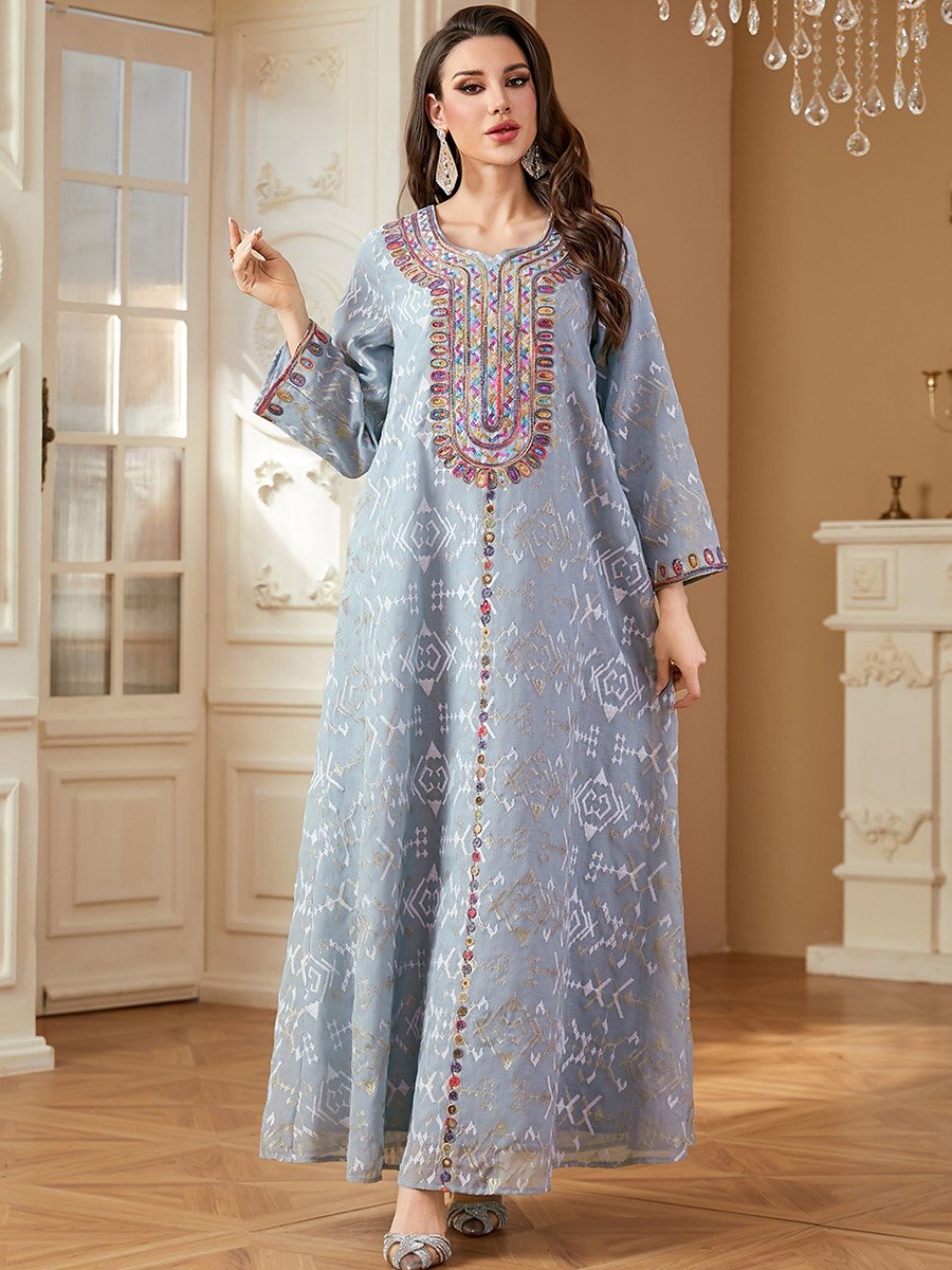 Women Textured Sequin Patch Detail Jalabiya