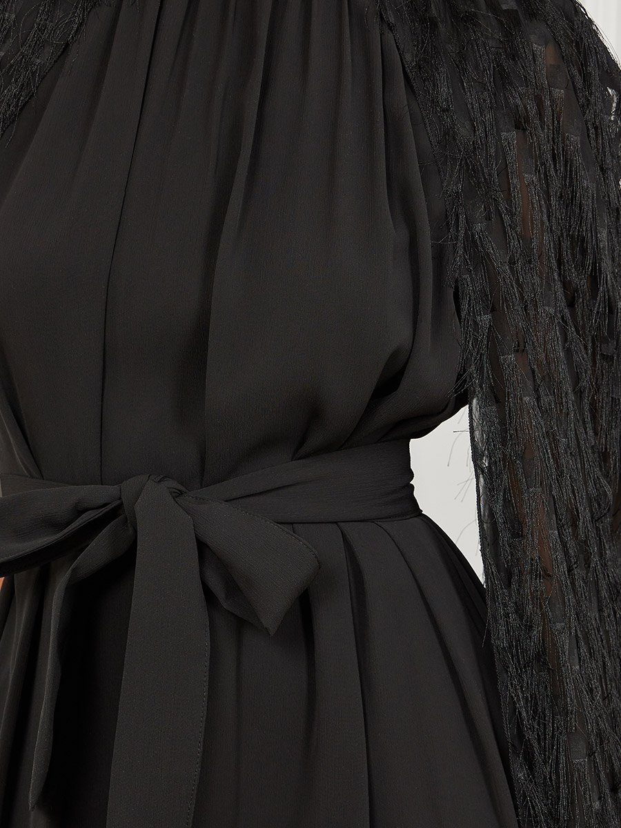 Black Embellished Cape Maxi Dress
