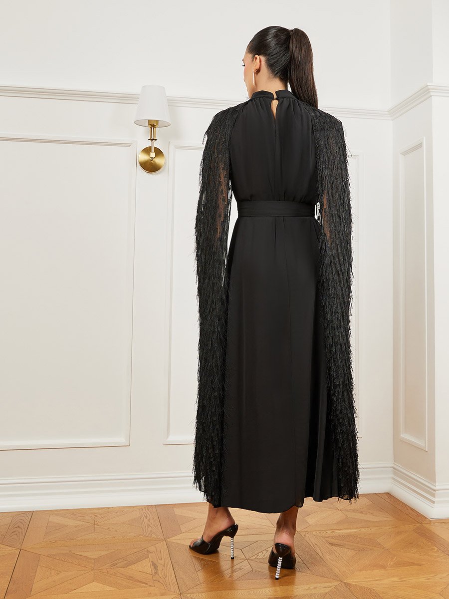 Black Embellished Cape Maxi Dress
