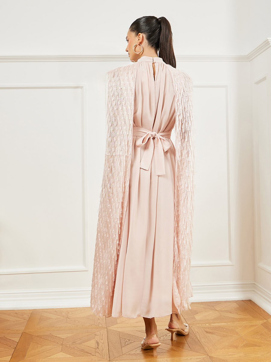 knee length dresses for ladies Pink SILIE Maxi Cape Evening Dress Gown main image 0