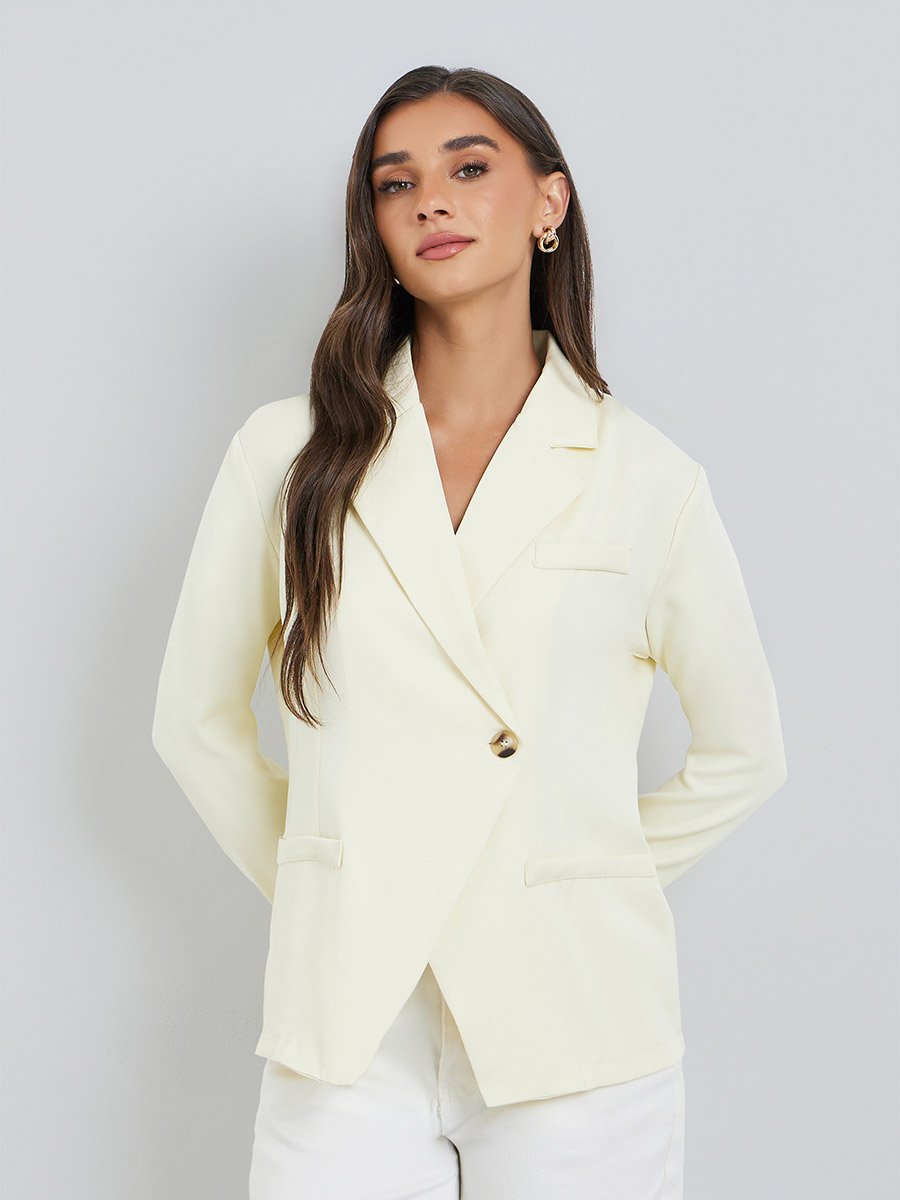 Women Cream Button-Front Blazer