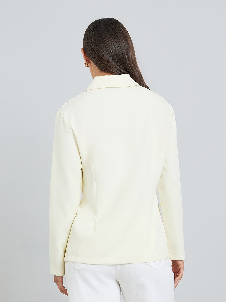 Women Cream Button-Front Blazer