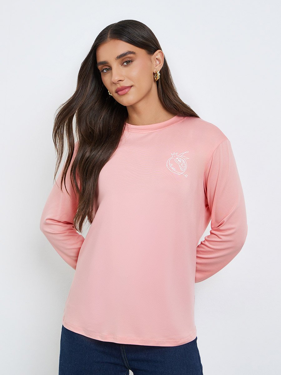 Women Pink Graphic Fruit Print T-Shirt