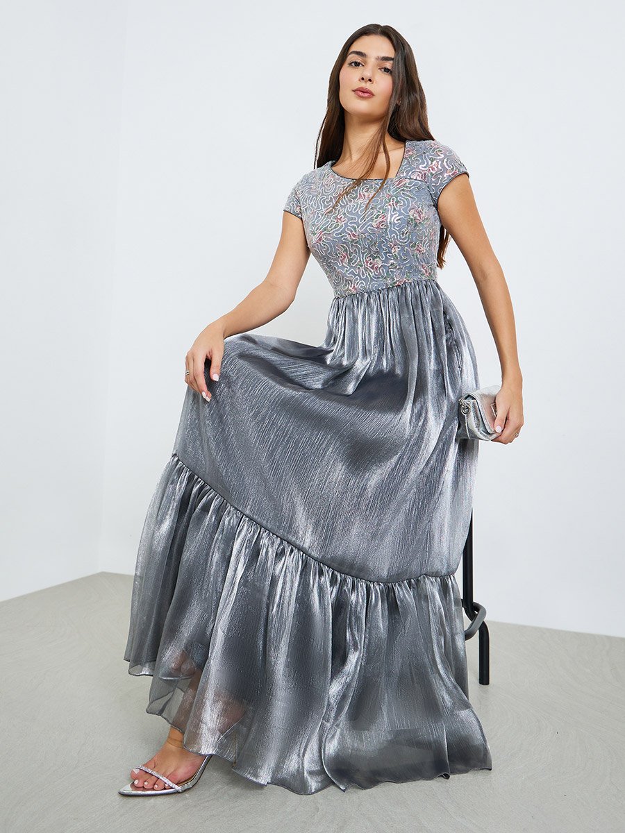 Grey Embellished Maxi Dress