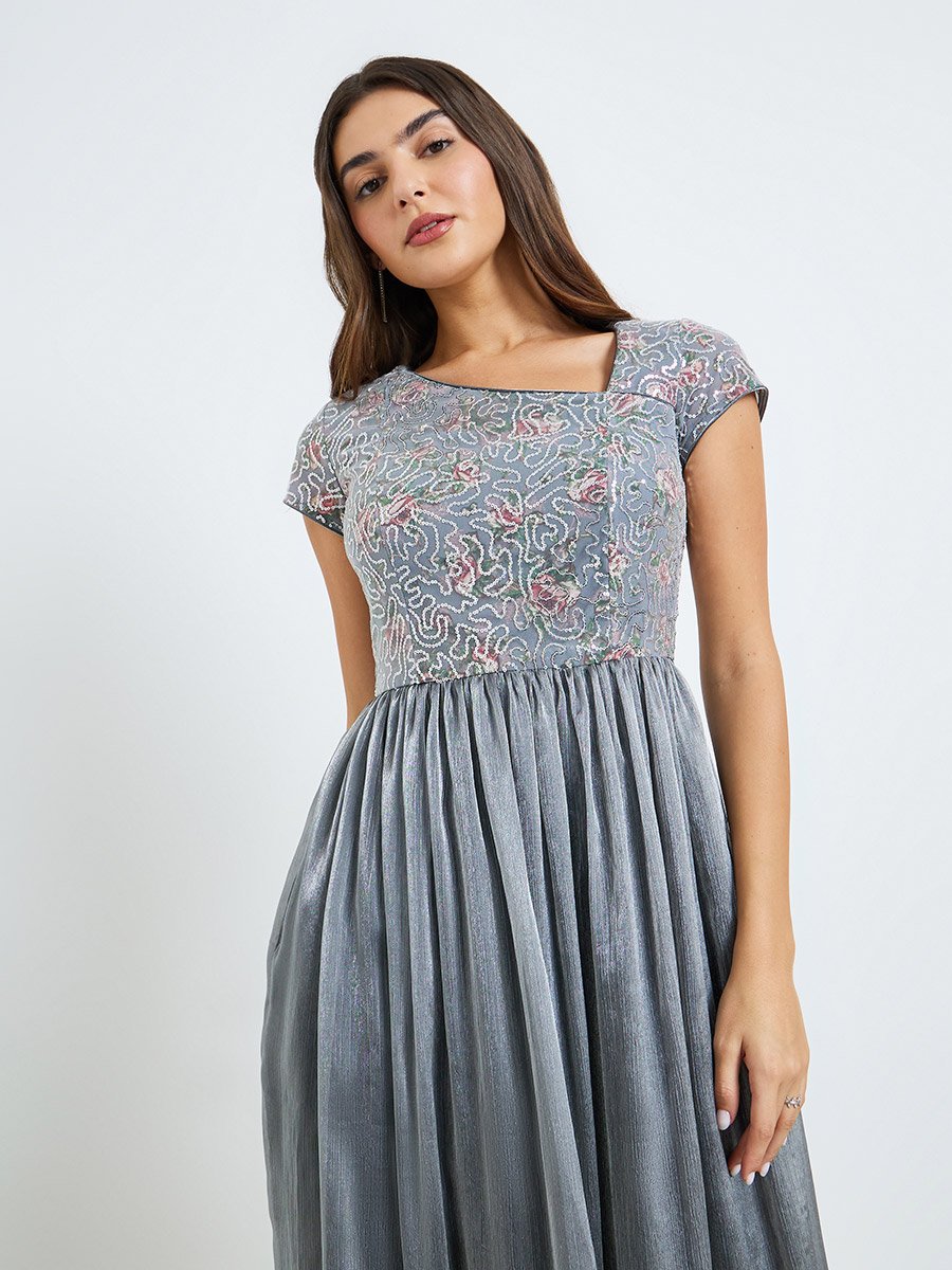Grey Embellished Maxi Dress