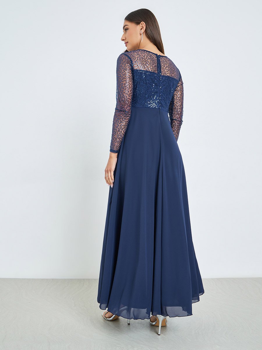Navy Sequin Long Sleeve Maxi Dress