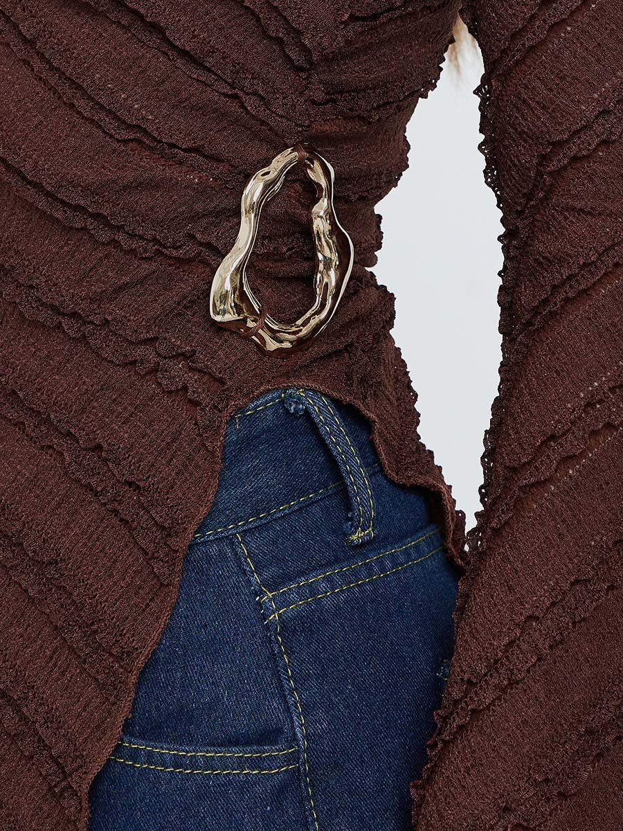 Brown Textured One-Shoulder Top