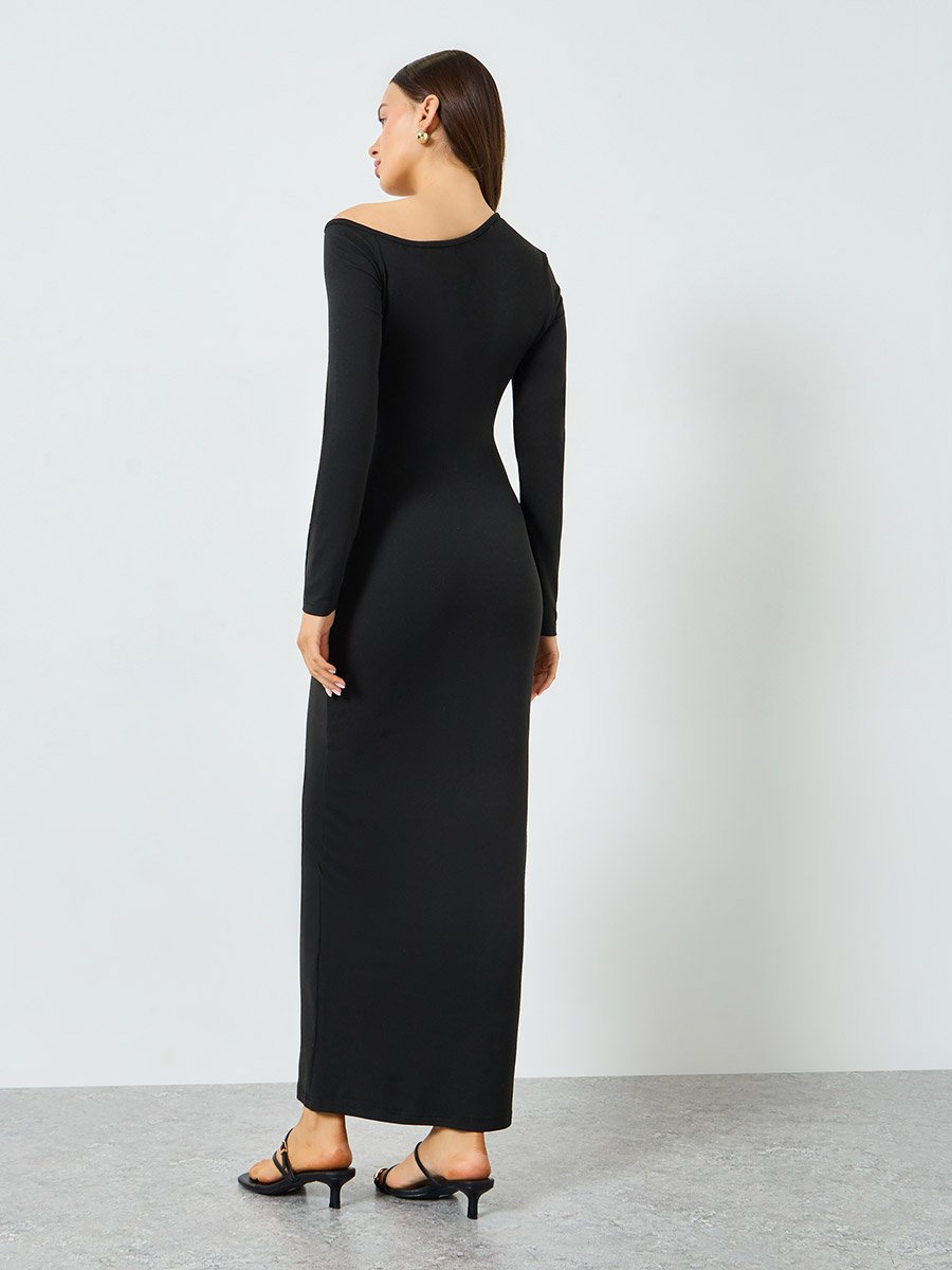 Black One Shoulder Neck Bodycon Maxi Dress For Women at Bahrain | Styli Black One Shoulder Neck Bodycon Maxi Dress For Women at Bahrain | Styli