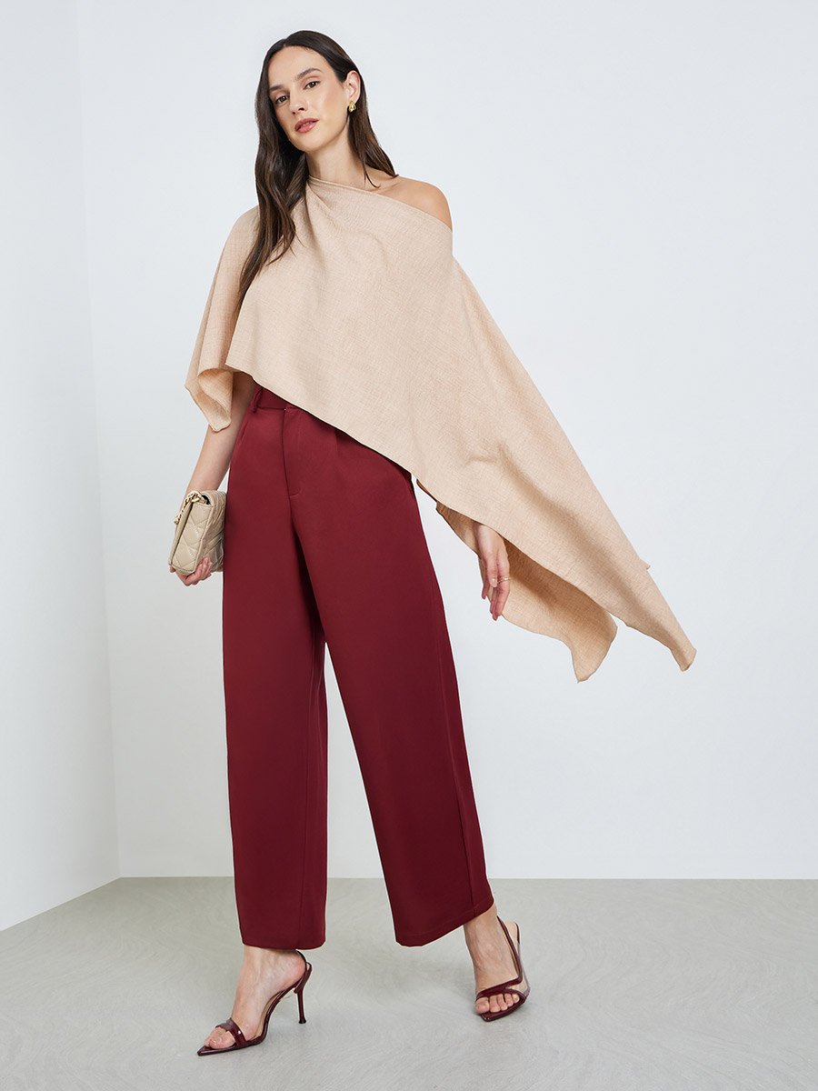 Beige One-Shoulder Cape Detail Blouse