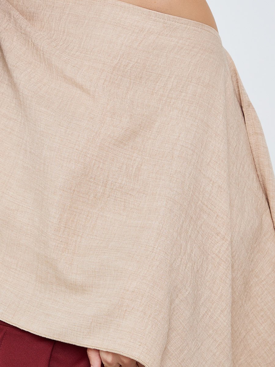 Beige One-Shoulder Cape Detail Blouse