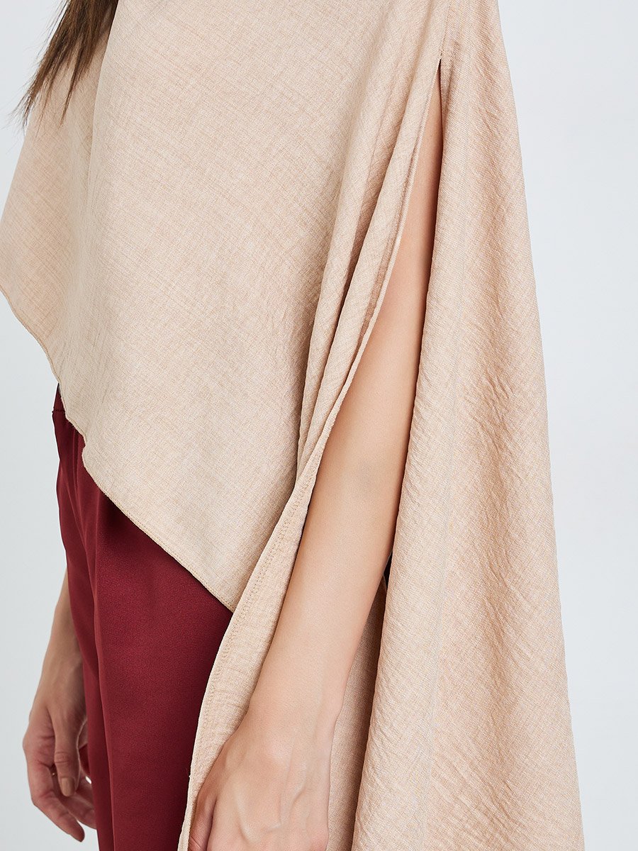 Beige One-Shoulder Cape Detail Blouse