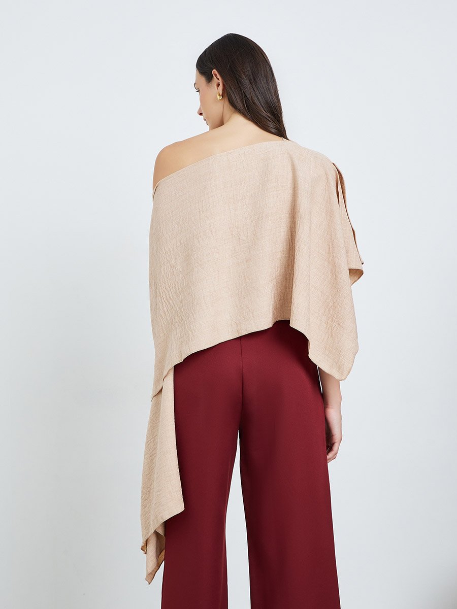Beige One-Shoulder Cape Detail Blouse