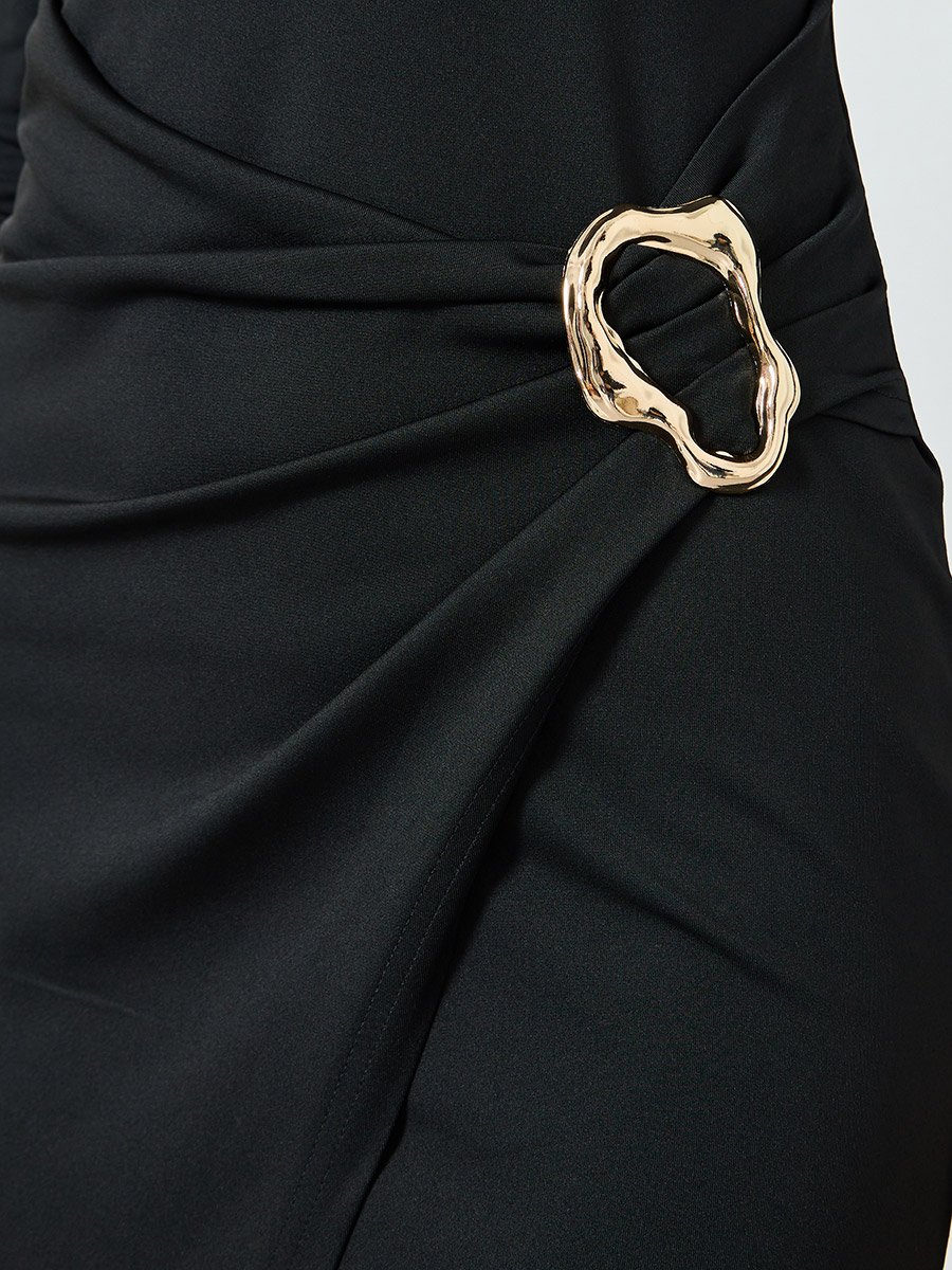 Black Buckle Detail Bodycon Maxi Dress