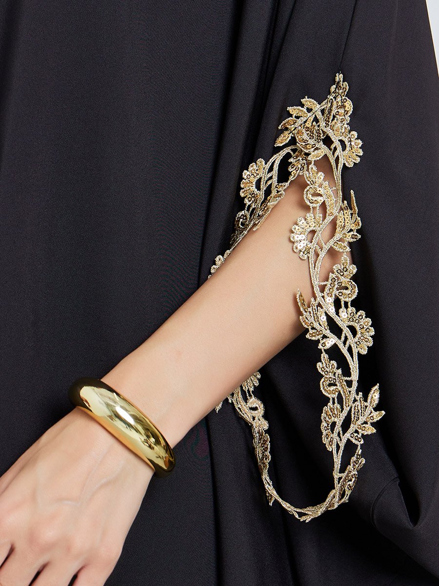 Black Lace Detail Slit Sleeve Blouse