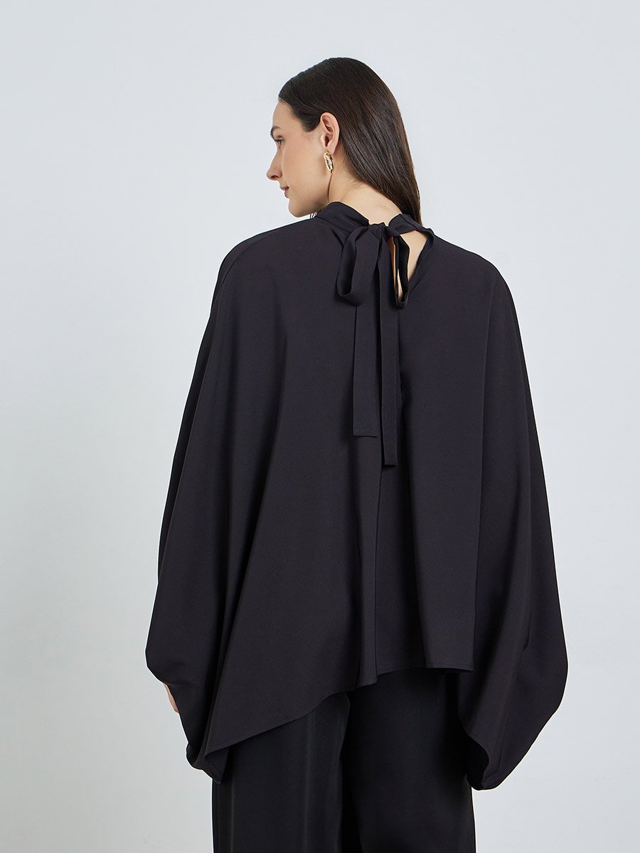 Black Lace Detail Slit Sleeve Blouse
