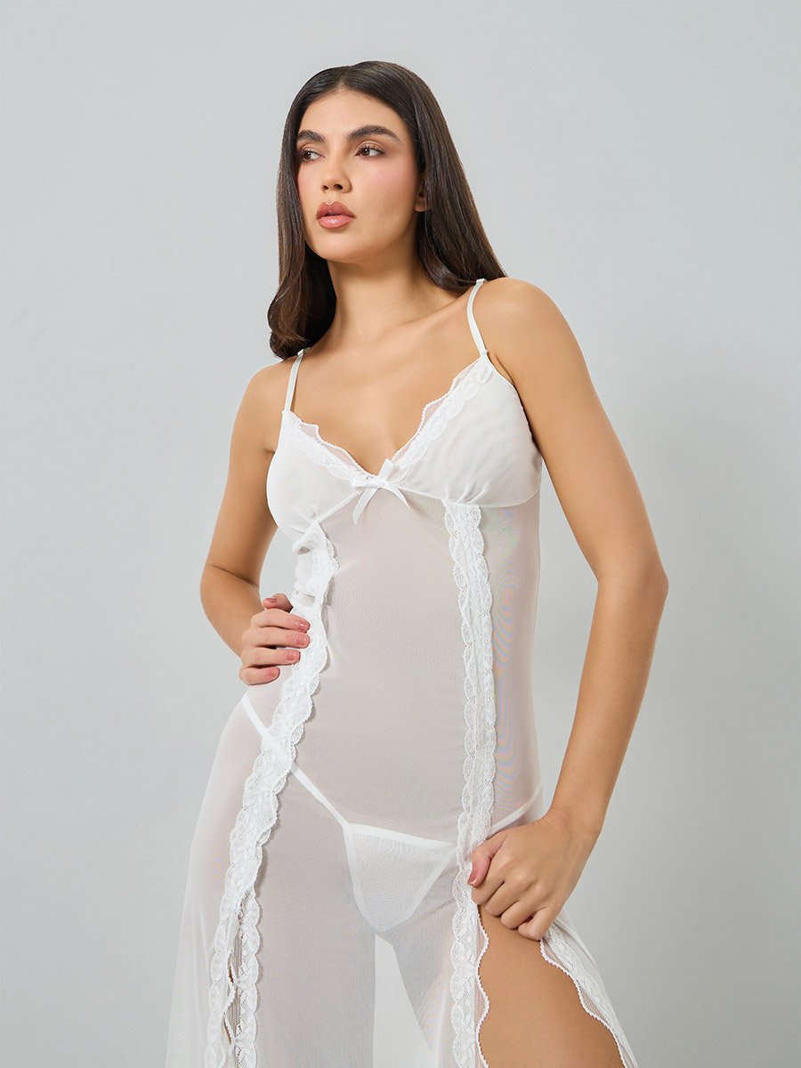 White Lace Cami Slip Dress with Brief Set
