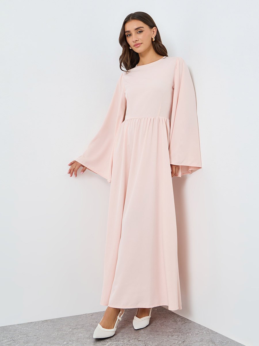 Women Pink Flared Sleeve A-Line Maxi Dress