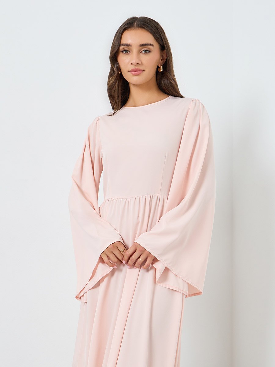 Women Pink Flared Sleeve A-Line Maxi Dress