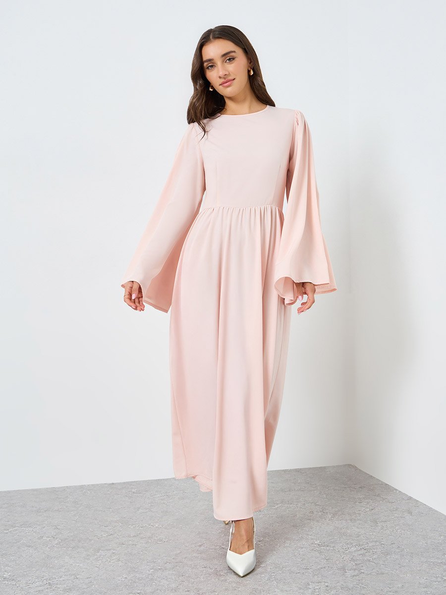 Women Pink Flared Sleeve A-Line Maxi Dress