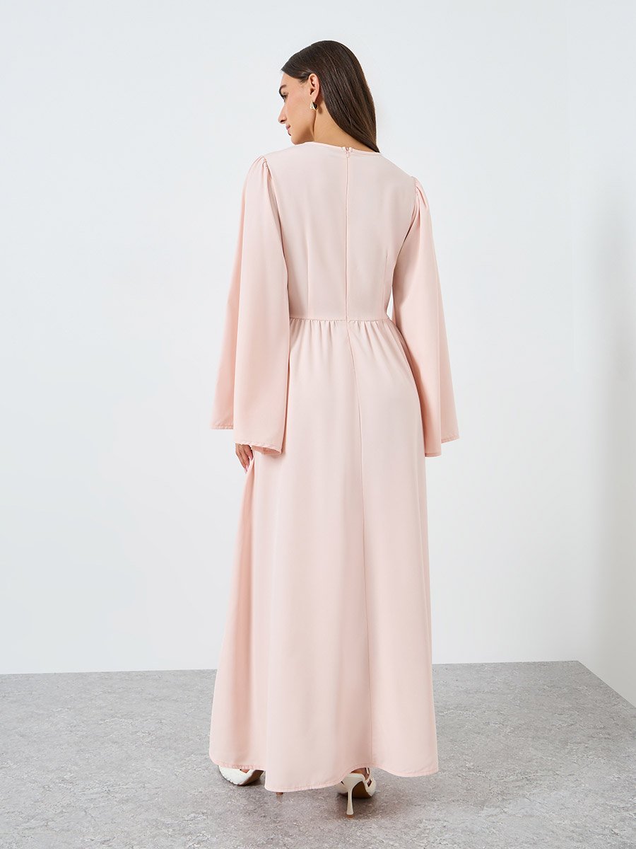 Women Pink Flared Sleeve A-Line Maxi Dress