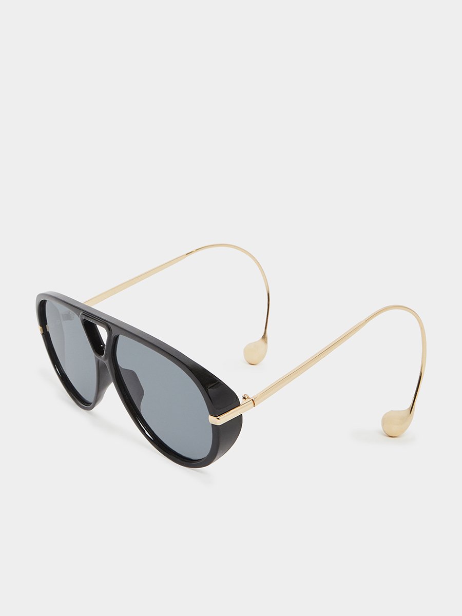 Black Aviator Sunglasses with Gold Accent