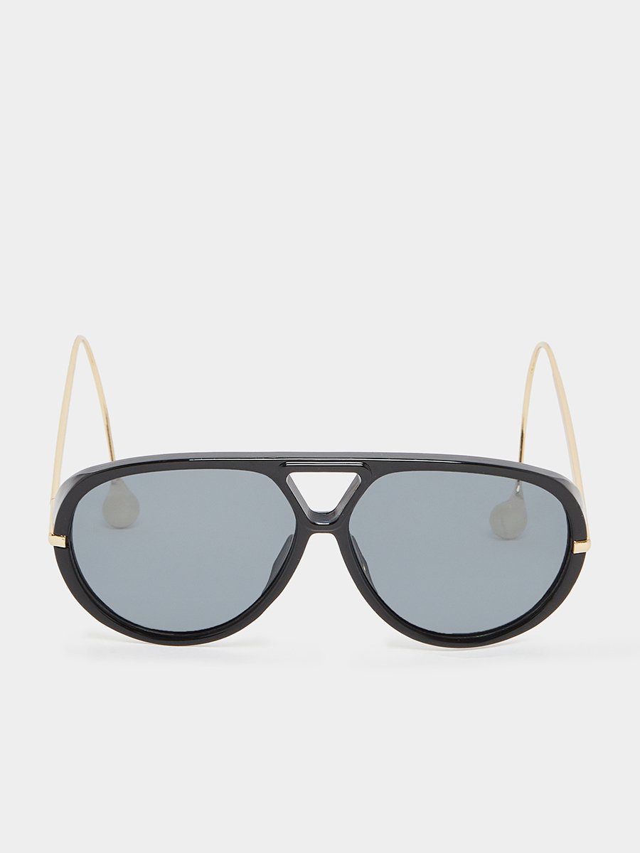 Black Aviator Sunglasses with Gold Accent