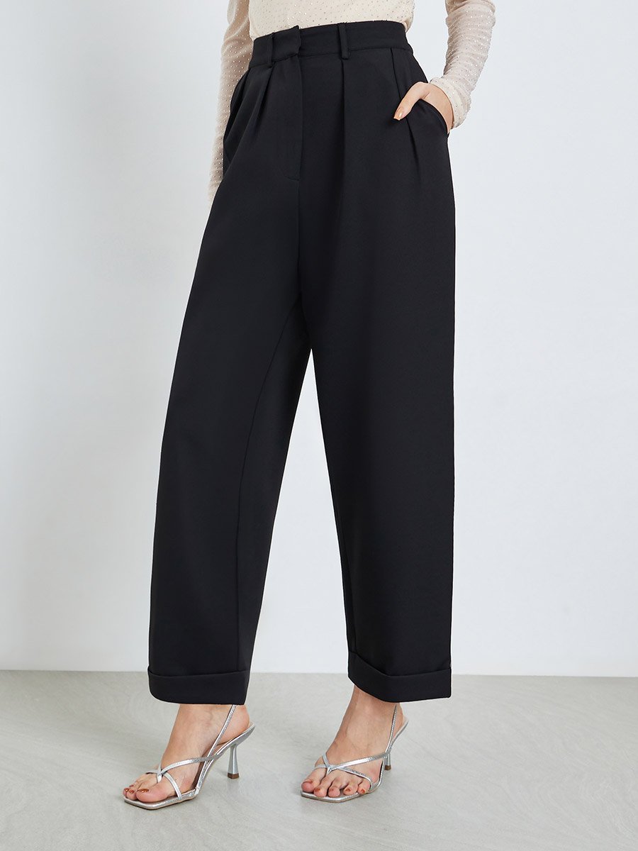 Black Solid Barrel Fit Trousers