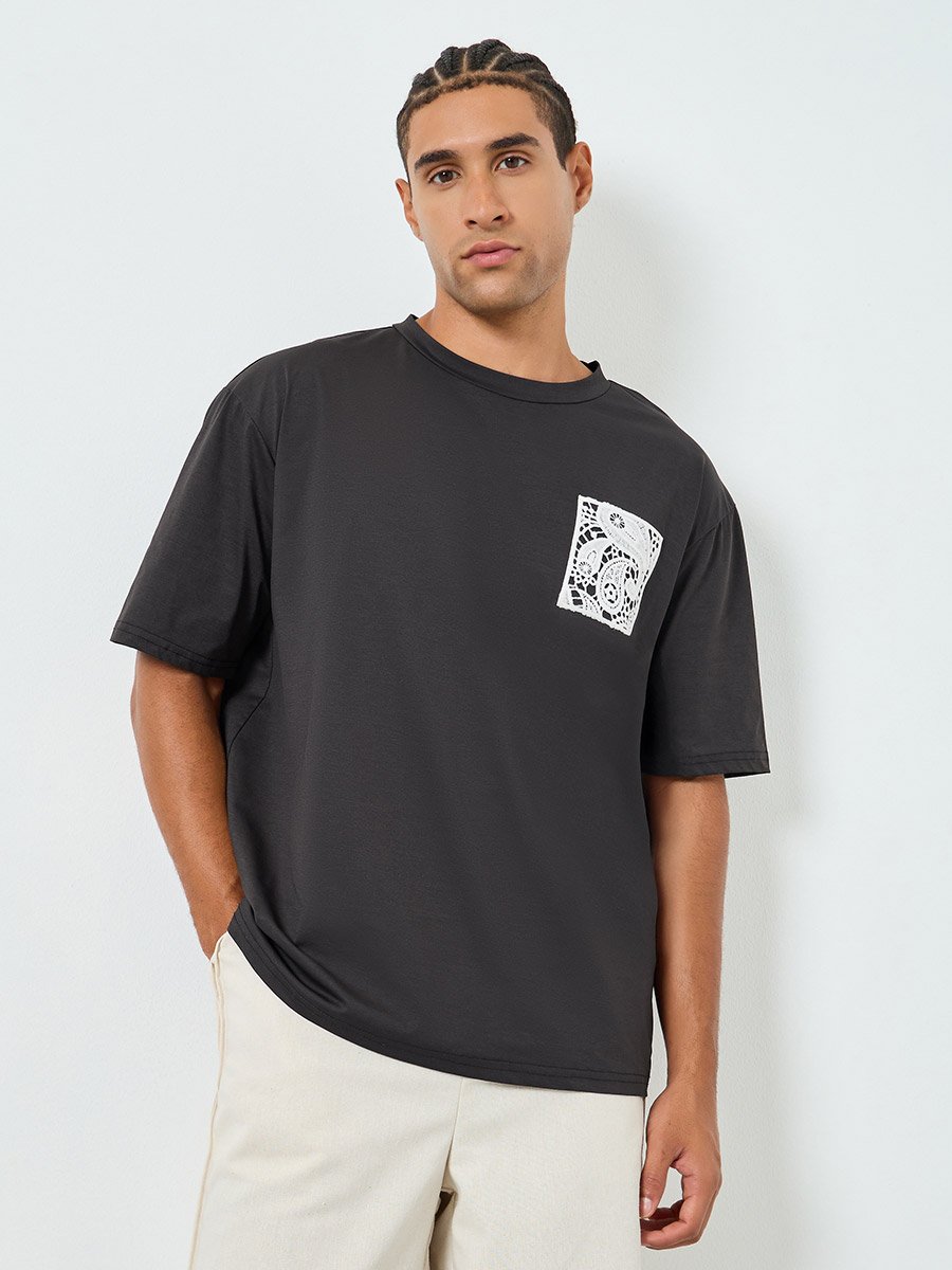 Men Black Graphic Oversized T-Shirt