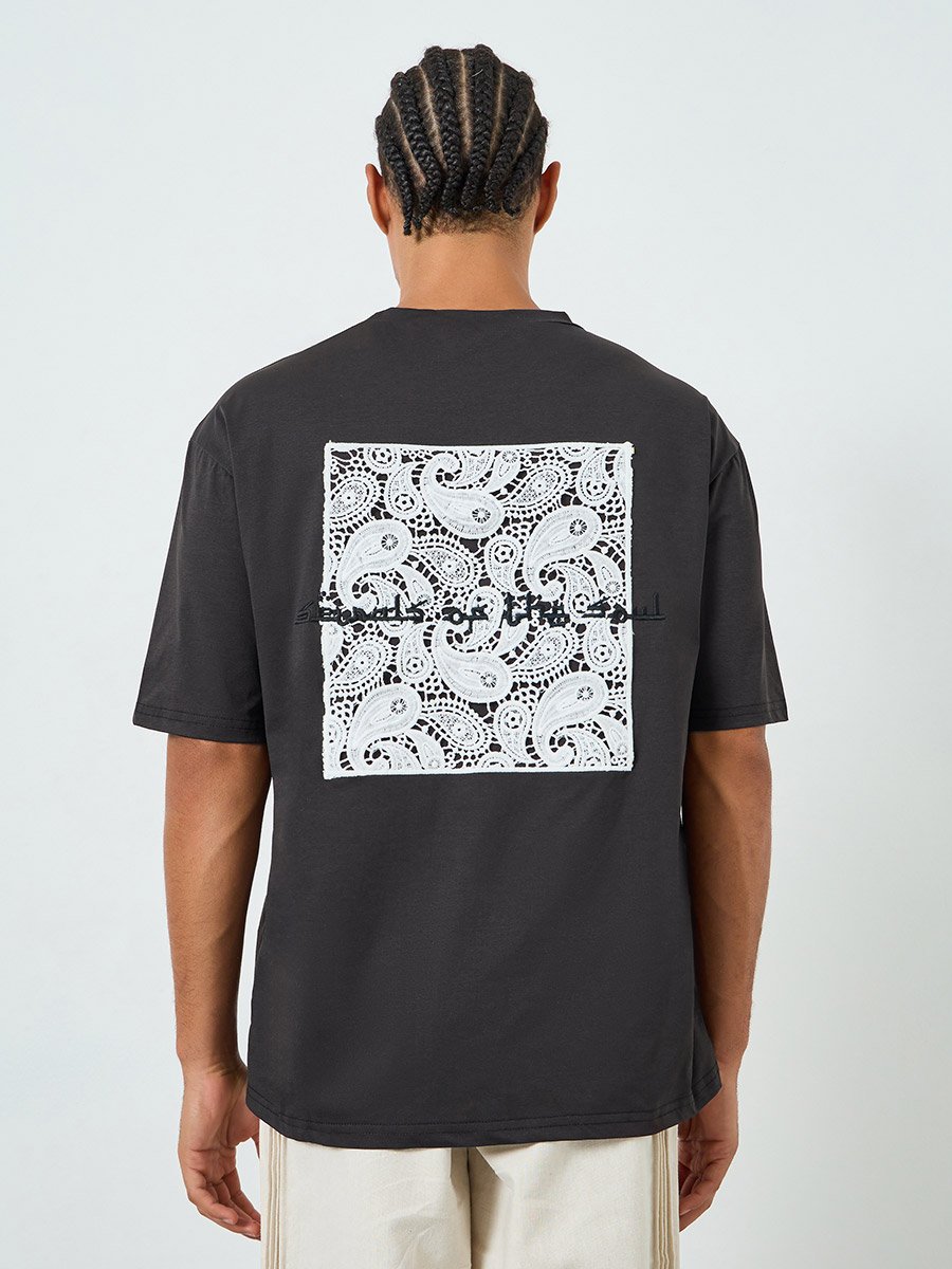 Men Black Graphic Oversized T-Shirt