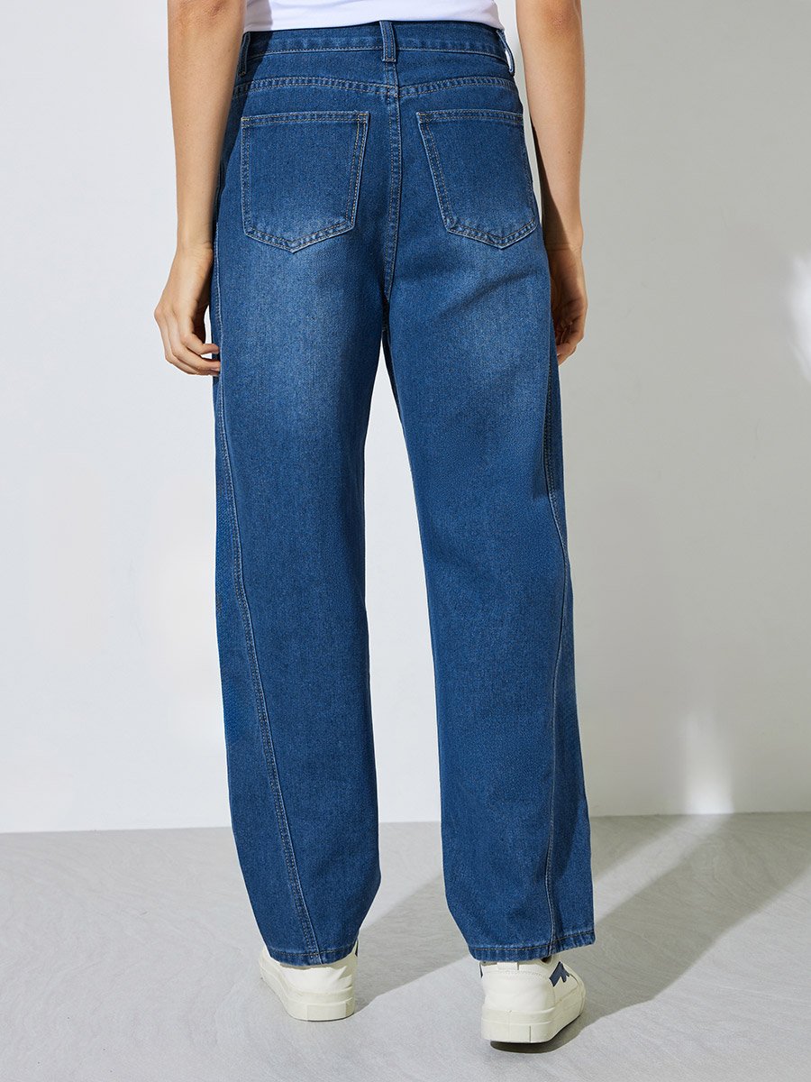 Women High Rise Relaxed Fit Faded Jeans
