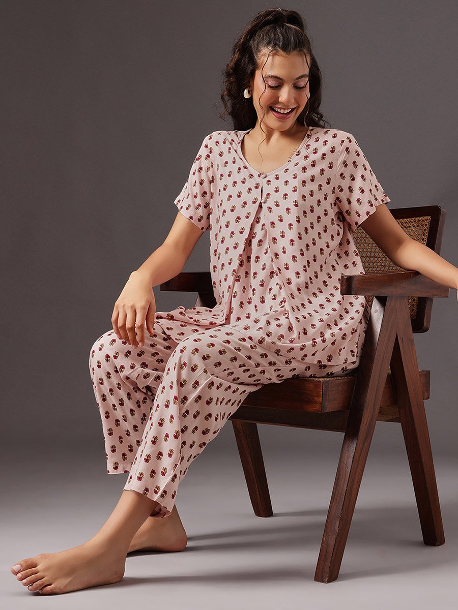 Floral Print Nursing Top and Pyjama Set