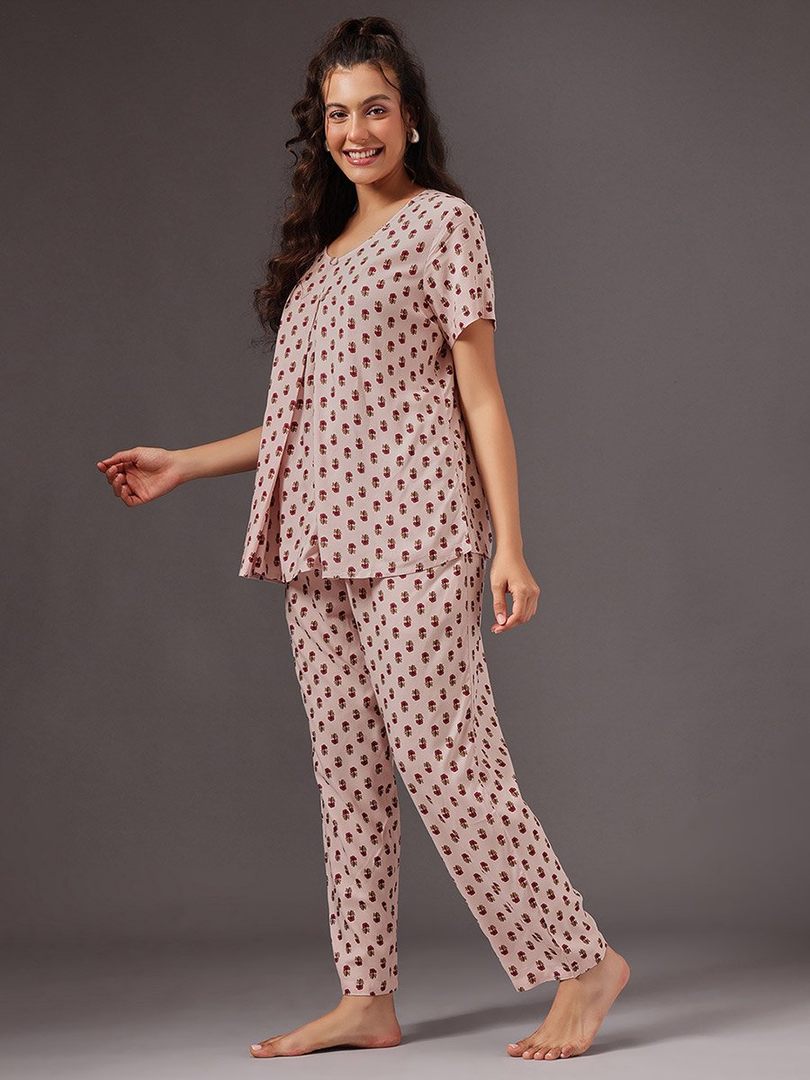 Floral Print Nursing Top and Pyjama Set