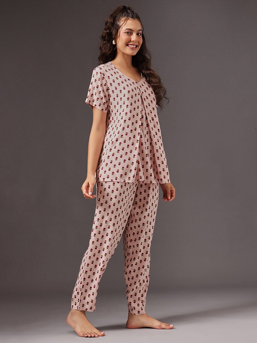 Floral Print Nursing Top and Pyjama Set