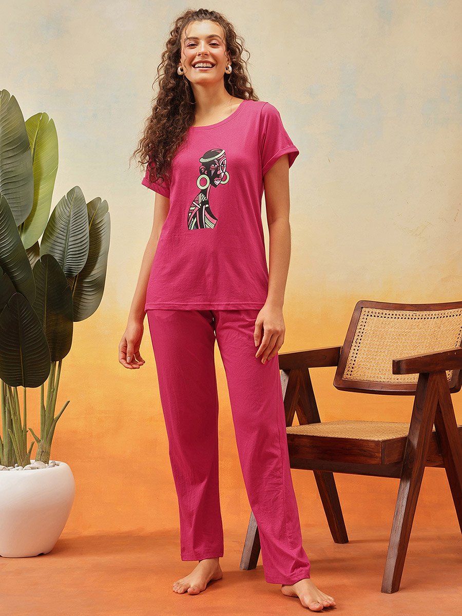 Cotton Graphic Print T-Shirt and Pyjama Set