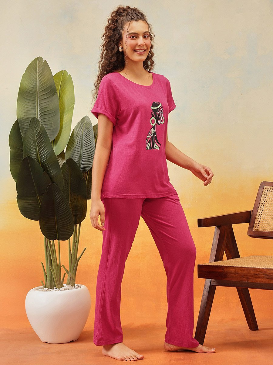 Cotton Graphic Print T-Shirt and Pyjama Set